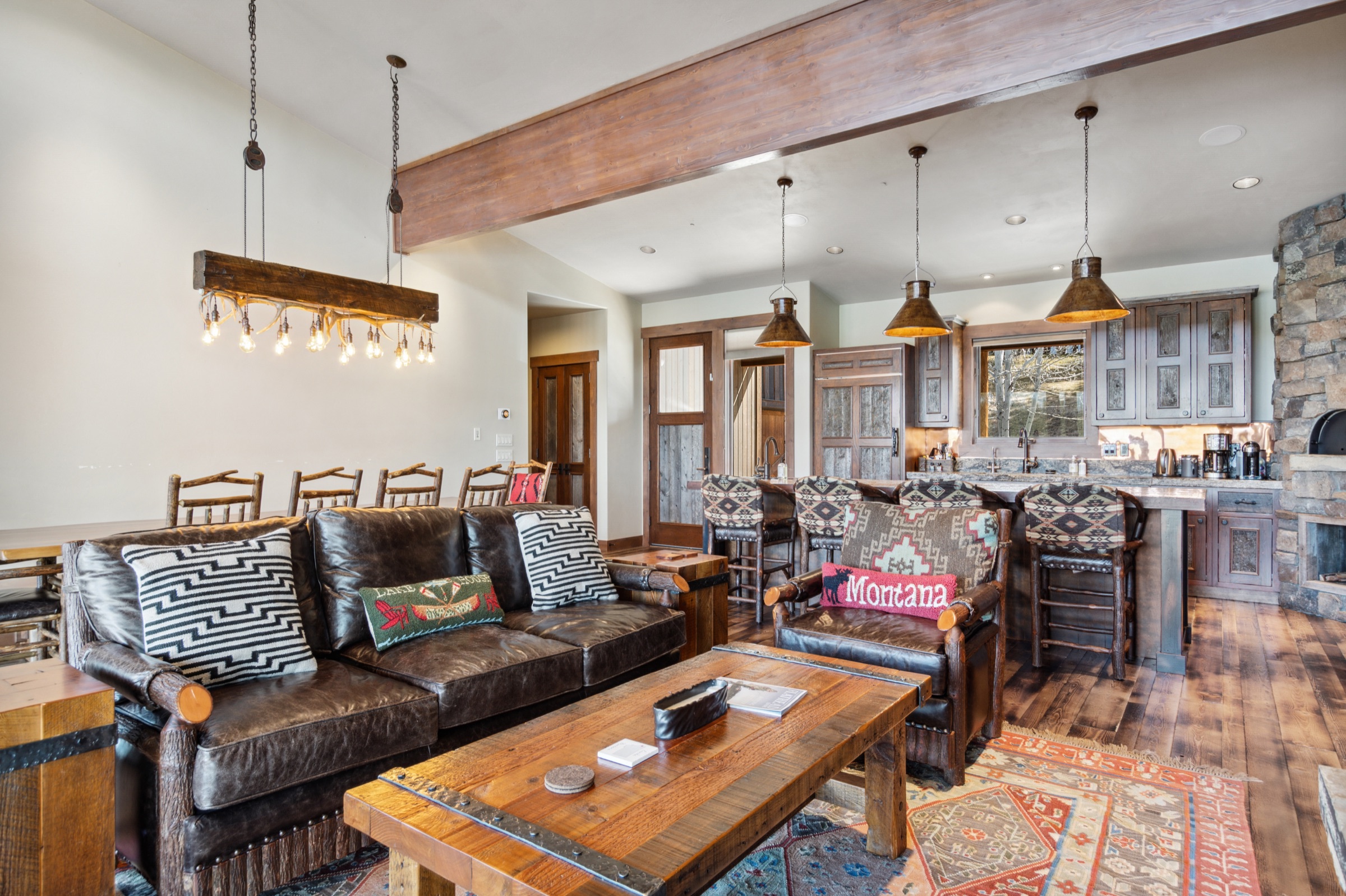 Warm living and dining room at Henry in Eureka, Montana